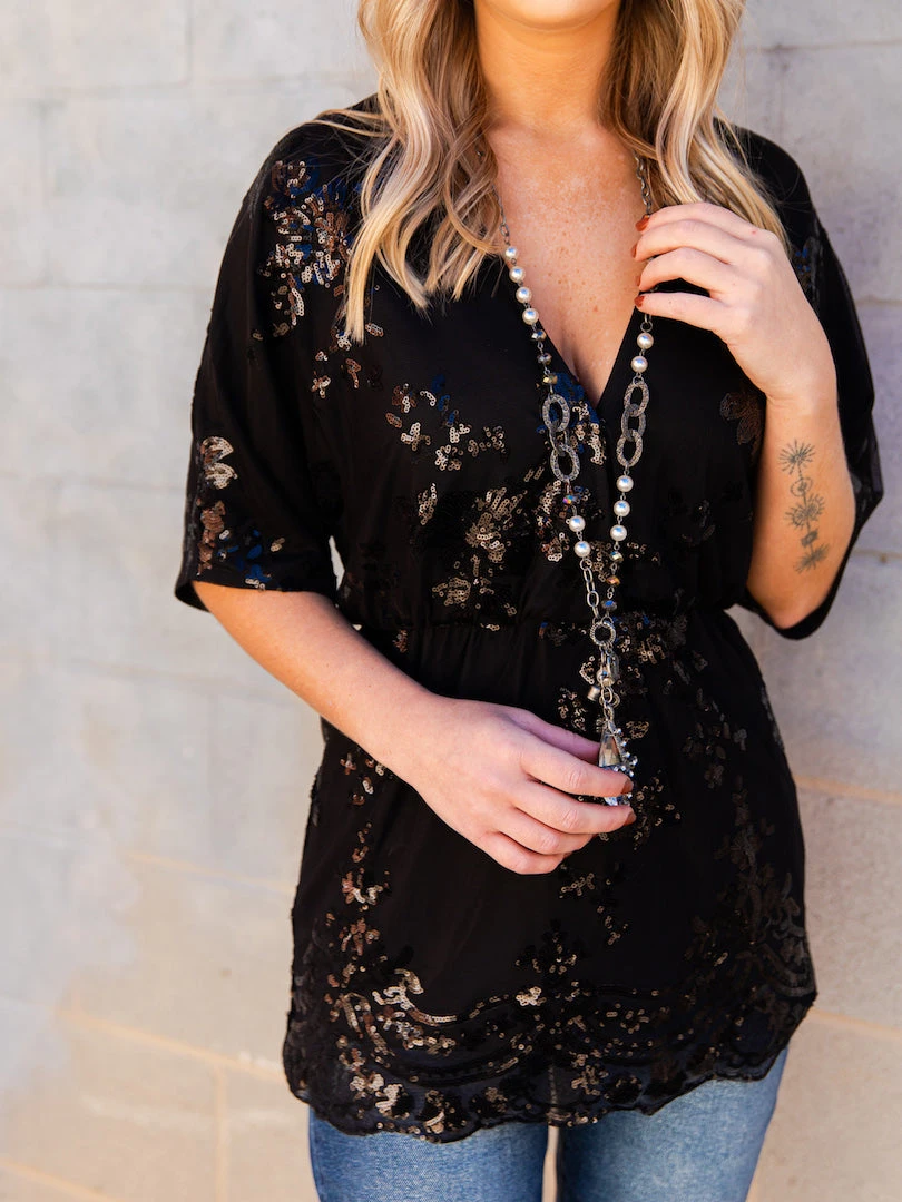 D & J Industries Sequin Secret Top - Black Clothing 3 D & J Industries Sequin Secret Top - Black Clothing