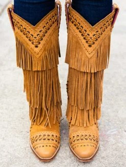 Alig Tannery New Arrivals All Around The Fringe — Cowgirl Boots With Fringe In Tan Leather