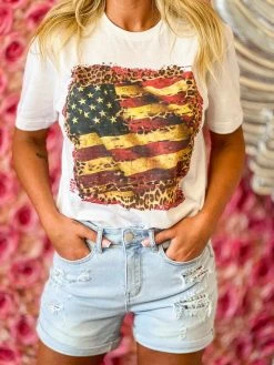 4B Custom Designs LLC American Flag With Leopard And Bling T Shirt New Arrivals