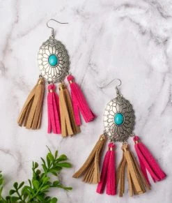 Southern Grace New Arrivals Cowgirl Turquoise Concho With Pink And Tan Tassels