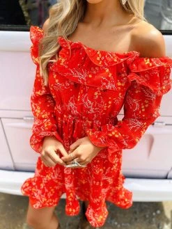 Southern Fried Chics Burnin Love Off Shoulder Dress
