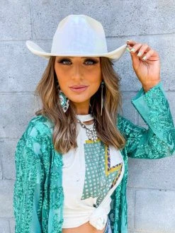 Western Fashion, Inc Metallic Opal Cowboy Hat - White