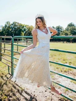 D & J Industries Maxi Champagne Sequin Dress