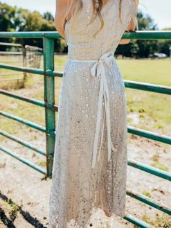 D & J Industries Maxi Champagne Sequin Dress