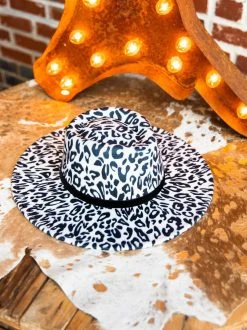 Luxe Apparel Nashville Wide Brim Hat - Snow Leopard