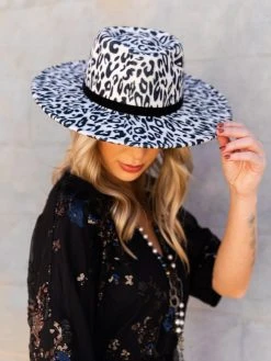Luxe Apparel Nashville Wide Brim Hat - Snow Leopard