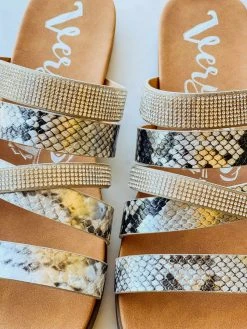 Very G Footwear Gingerly Snake Print Slide Sandals