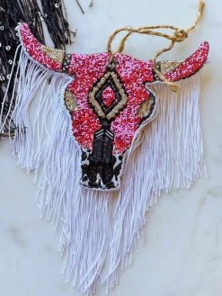 Southern Custom Designs New Arrivals Pink Glitter And Fringe Steer Freshie