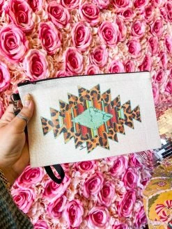 4B Custom Designs LLC New Arrivals Leopard Aztec Makeup Bag
