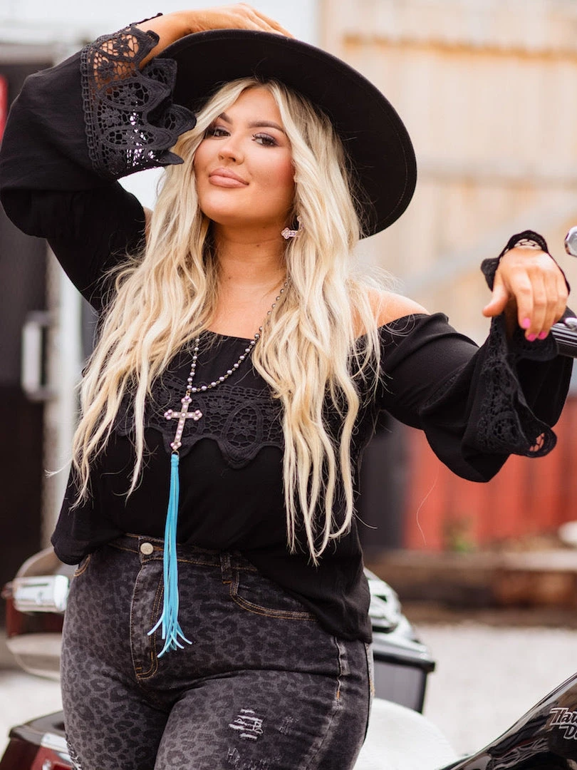 D & J Industries Lace Talk About It Top - Black 3 D & J Industries Lace Talk About It Top - Black