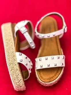 Olem Shoe Corporation New Arrivals Stoned In White Platform Sandals