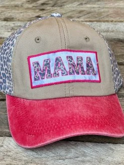 Southern Grace New Arrivals Leopard Mama Tie-Dye & Pink Patch Red Hat