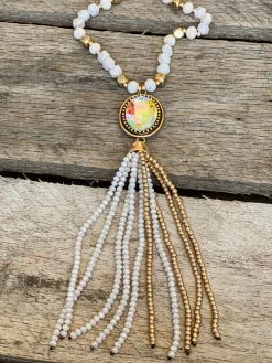 Southern Grace Crash My Party Iridescent Oval Crystal Beaded Gold Chain Necklace