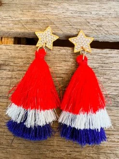 Southern Grace New Arrivals Red White And Blue Tassel Earrings