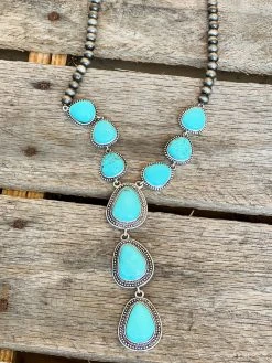 Southern Grace Turquoise Stone Silver Beaded Necklace