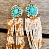 Southern Grace Rodeo Sweetheart Turquoise Cowhide Fringe Earrings