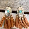 Southern Grace Cowgirl Turquoise Concho Brown Dangle Tassel Earrings