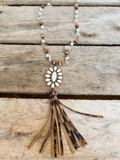 Southern Grace Cowgirl Copper Cream Leopard Squash Blossom Bead Navajo Necklace New Arrivals