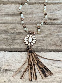 Southern Grace Cowgirl Copper Cream Leopard Squash Blossom Bead Navajo Necklace New Arrivals