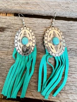 Southern Grace New Arrivals Concho Turquoise Fringe Earrings