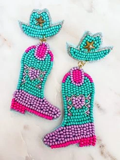 Treasure Jewels, Inc. Giddy Up Heart Turquoise Beaded Boot Earrings New Arrivals