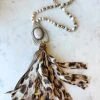 Your Fashion Wholesale Cow Hide Tassel Necklace - Beige