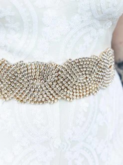 Luxe Apparel Rhinestone Crowning Moment Belt X3 - Black Ribbon With Gold