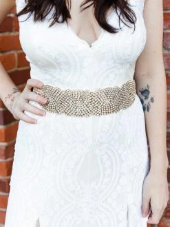 Luxe Apparel Rhinestone Crowning Moment Belt X3 - Black Ribbon With Gold