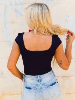 D & J Industies Co., LTD. New Arrivals Your New Favorite Staple Square Neck Bodysuit - Navy