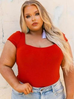 D & J Industies Co., LTD. Your New Favorite Staple Square Neck Bodysuit - Rust