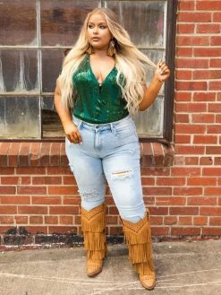 D & J Industies Co., LTD. PREORDER Hell On Heels Cap Sleeve Bodysuit - Emerald Sequin Pre-Orders