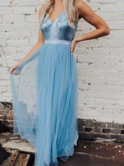 D & J Industries Co., LTD. Sparkle In Sequins Tulle Dress - Sky Blue Sale!