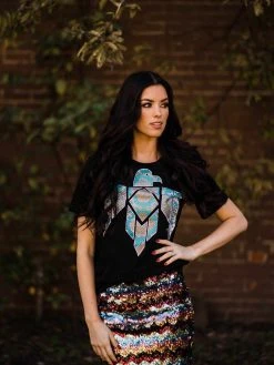 Benita Ceceille Tees Turquoise Snake Skin Thunderbird Tee - Black