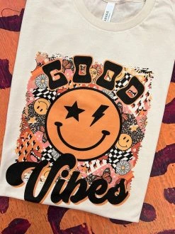 Miss Mud Pie Good Vibes T-shirt - Natural New Arrivals
