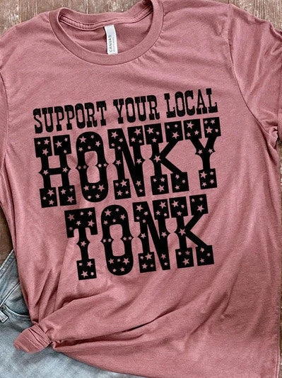 Miss Mud Pie Support Your Local Honky Tonk — Country Girl T-Shirt In Dark Pink 3 Miss Mud Pie Support Your Local Honky Tonk — Country Girl T-Shirt In Dark Pink